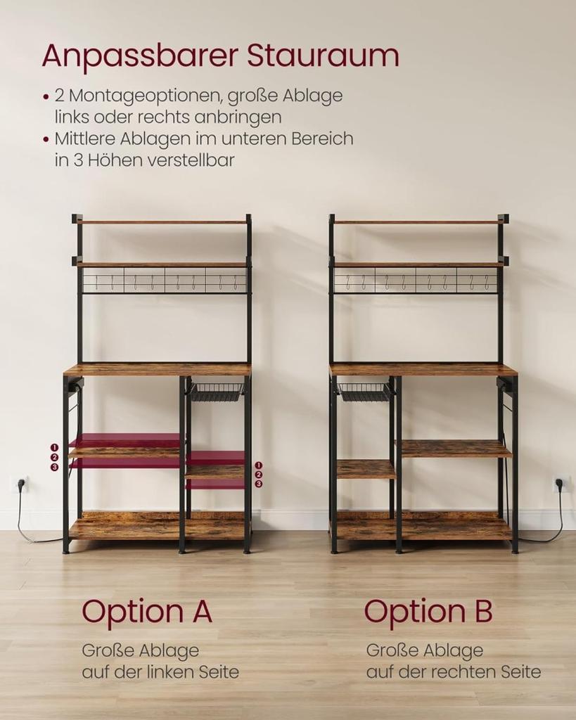 Кухонная полка с розетками, полка для микроволновой печи, кофейный бар, стойка пекаря, 8 S-образных крючков, с к