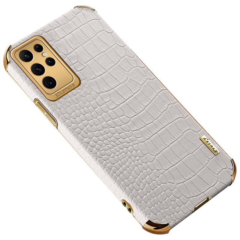 For Samsung Galaxy S24 Ultra Cell Phone Case Electroplated TPU+PU Crocodile Texture Back Cover