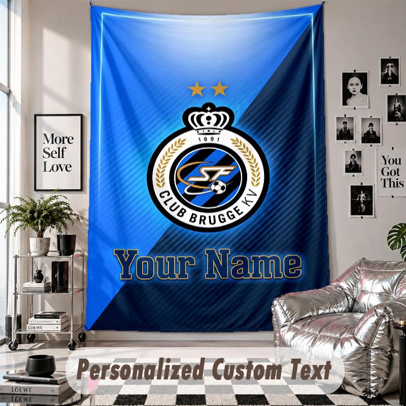 Custom Tapestry Wall Hanging, Club Brugge FC Personalized Name Text Home Wall Decor