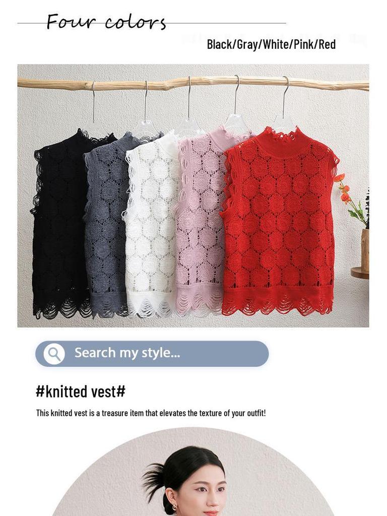 Niche Design Luxury Crochet Knit Wool Sleeveless Cardigan