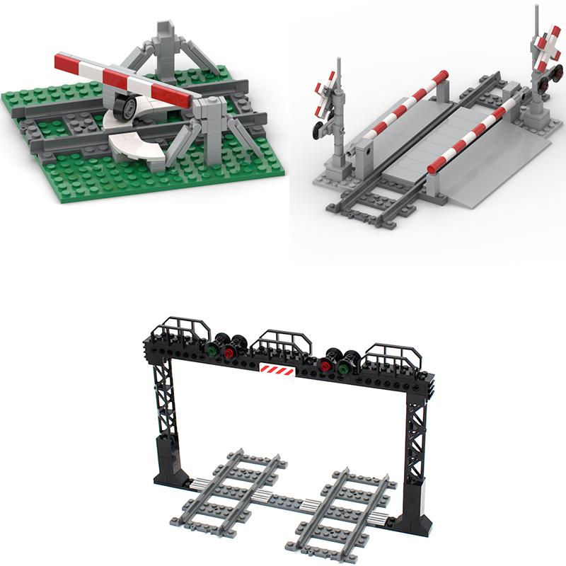 Trains Railway Crossings Lifting Railings Track Accessories Assembly MOC City Traffic Road Building Block Accessories