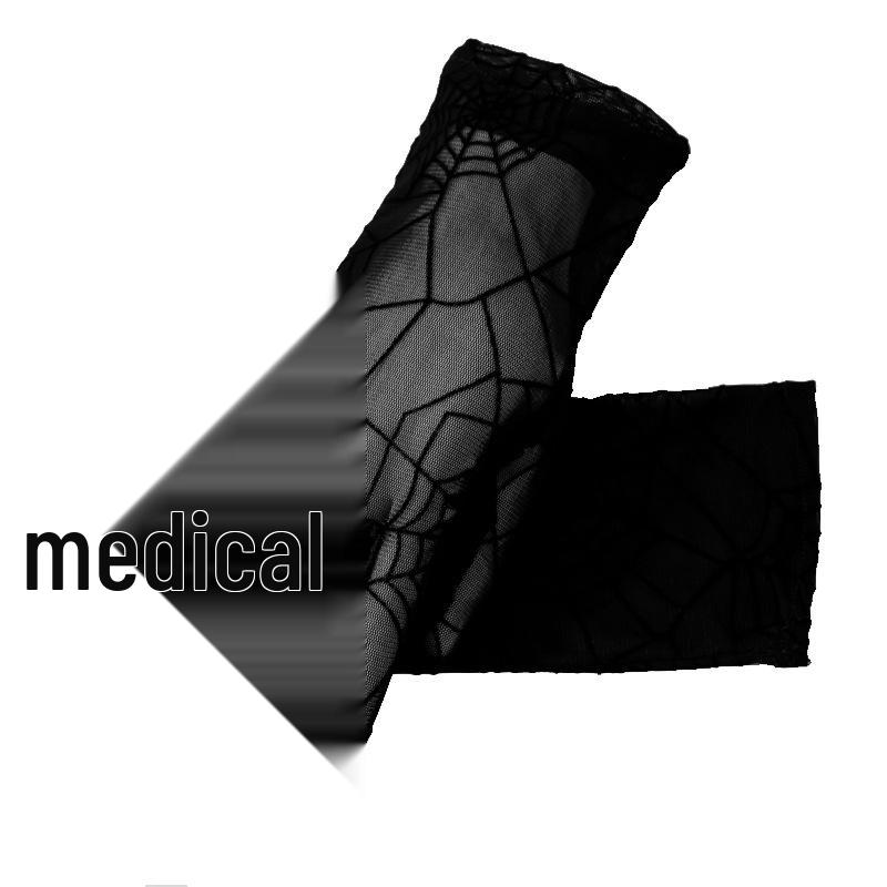 Korean Style Lace Fingerless UV-Protection Gloves – Black Spider Web Design for Women