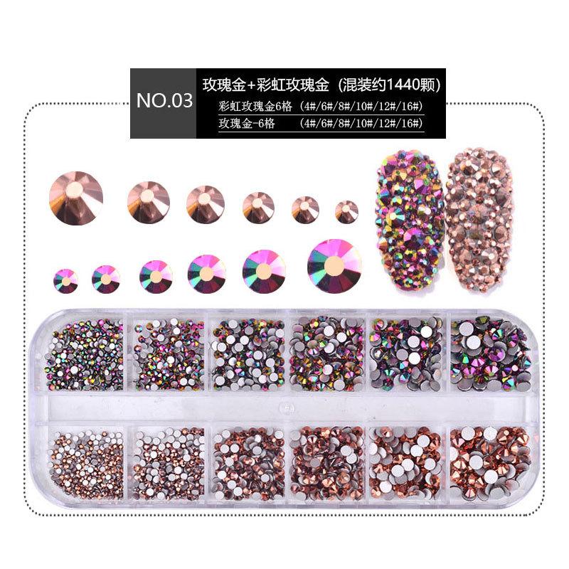 Nail Art Jewelry Set, High Silver Flat Bottom Diamond Ab Water Diamond Shiny Diamond Strip Box 1440 Pcs