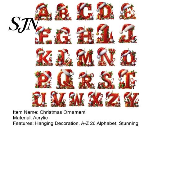Hanging Decoration 26 Pcs Letters Christmas Ornaments, A-Z Alphabet Acrylic Tree Ornament Decoration, Personalized Initial Pendant with Santa Hat for