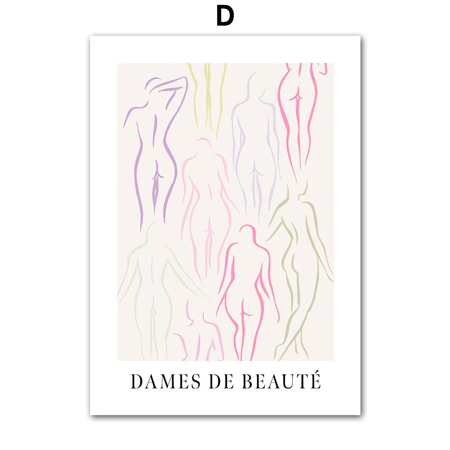 Spring Fresh Indie Pop Pink Green Flower Abstract Line Wall Art Canvas Painting Living Room Decor Poster And Print Wall Pictures