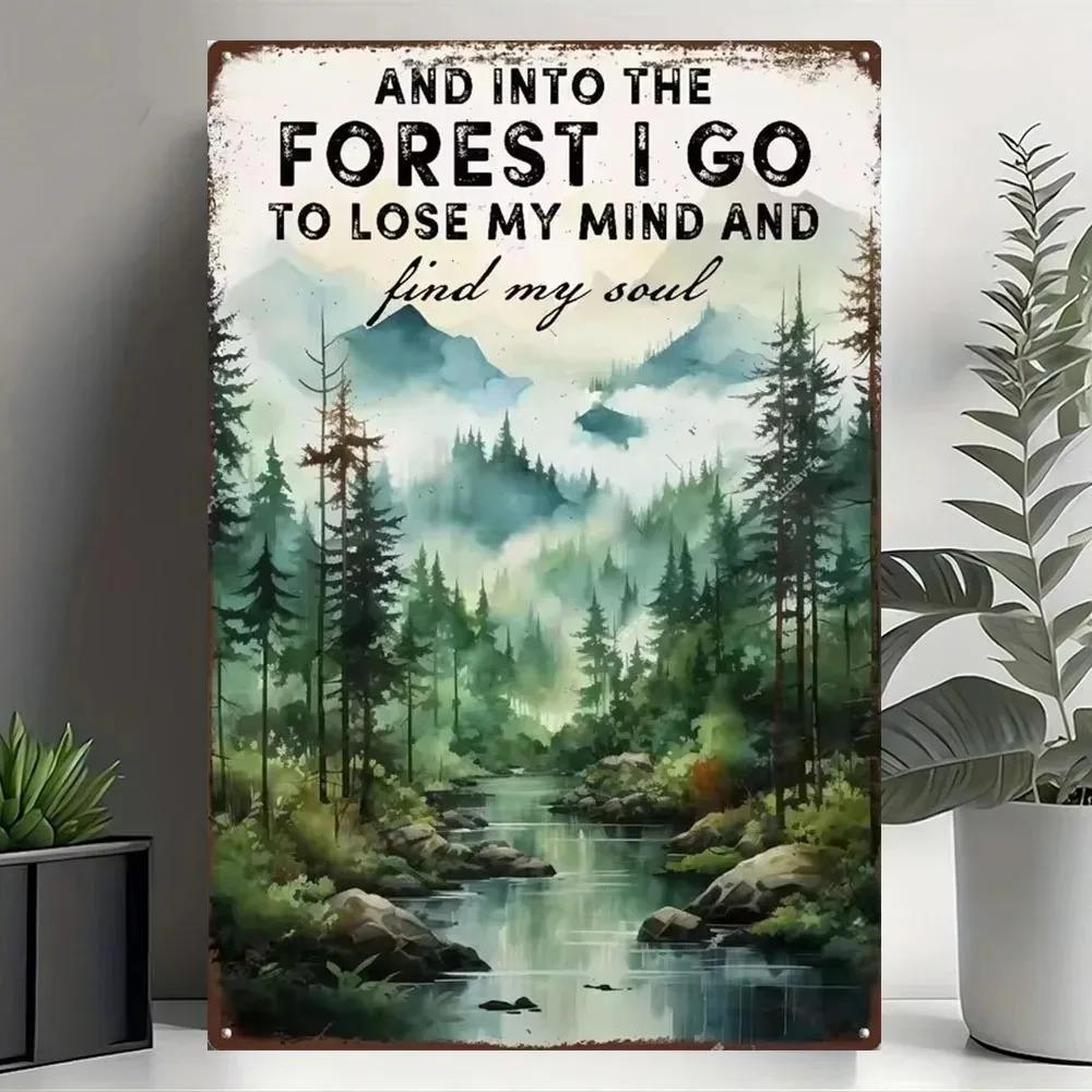 Retro Metal Hiking Sign Vintage Forest Camping Decor Rustic Home Trail Art