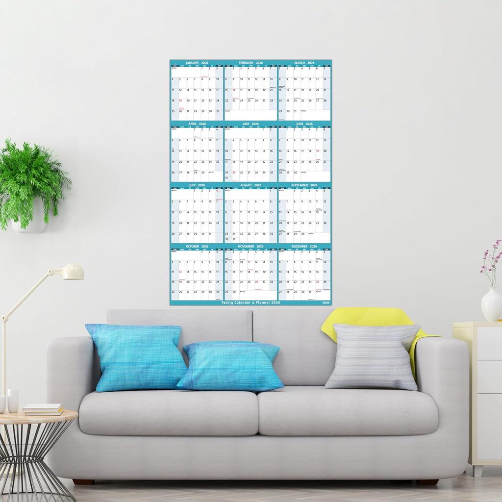 2026 Dry Erase Calendar – Large Yearly Wall calendar 2026, 38.2'' x 25.2'', 2-Side Reversible Calendar 2026, Vertical/Horizontal, Jan 2026 – Dec