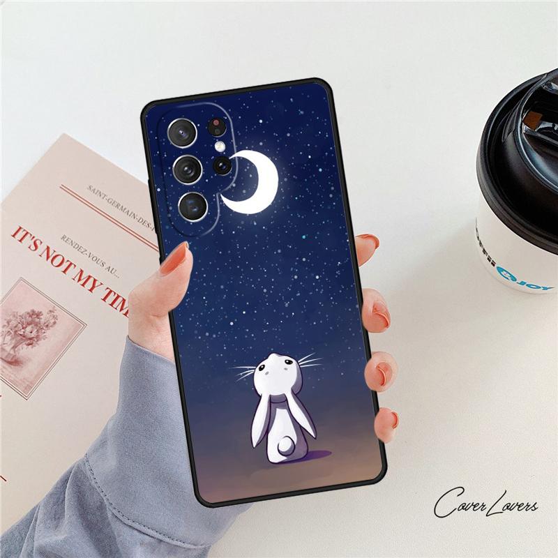 Чехол для телефона Кролик Ночное небо Луна Для Samsung Galaxy S24 S25 S23 S22 Ultra Note 10 20 Plus S20 S21 FE