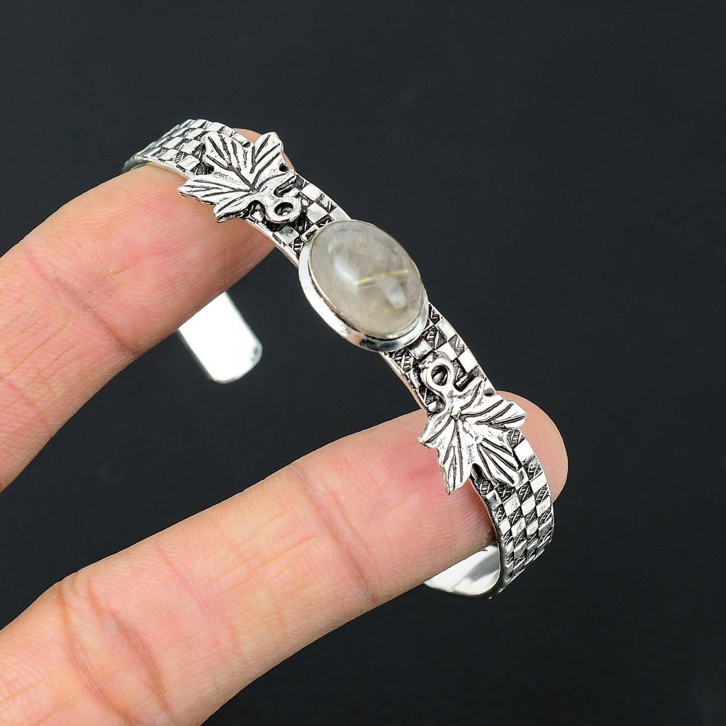 Daughters Day Sale Golden Rutile Gemstone Sister Boho Bangle Bracelet 925 Silver