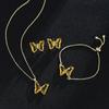 Butterfly Glass Material Romantic Jewelry Bracelet Necklace Earring Set for Women Wedding Dinner Dress Accessories