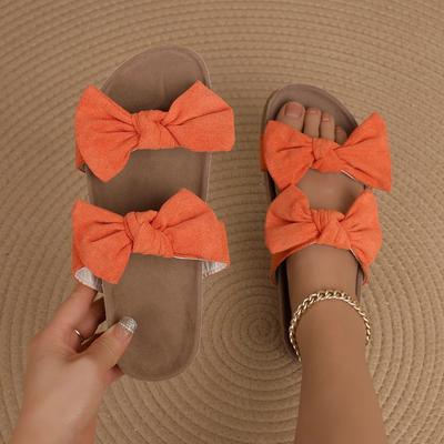 Модные женские трендовые тапочки Легкие удобные сандалии Модный тренд Бант Противоскользящая обувь Мягкая подошва Плоский каблук Тапочки Шлепанцы Женские