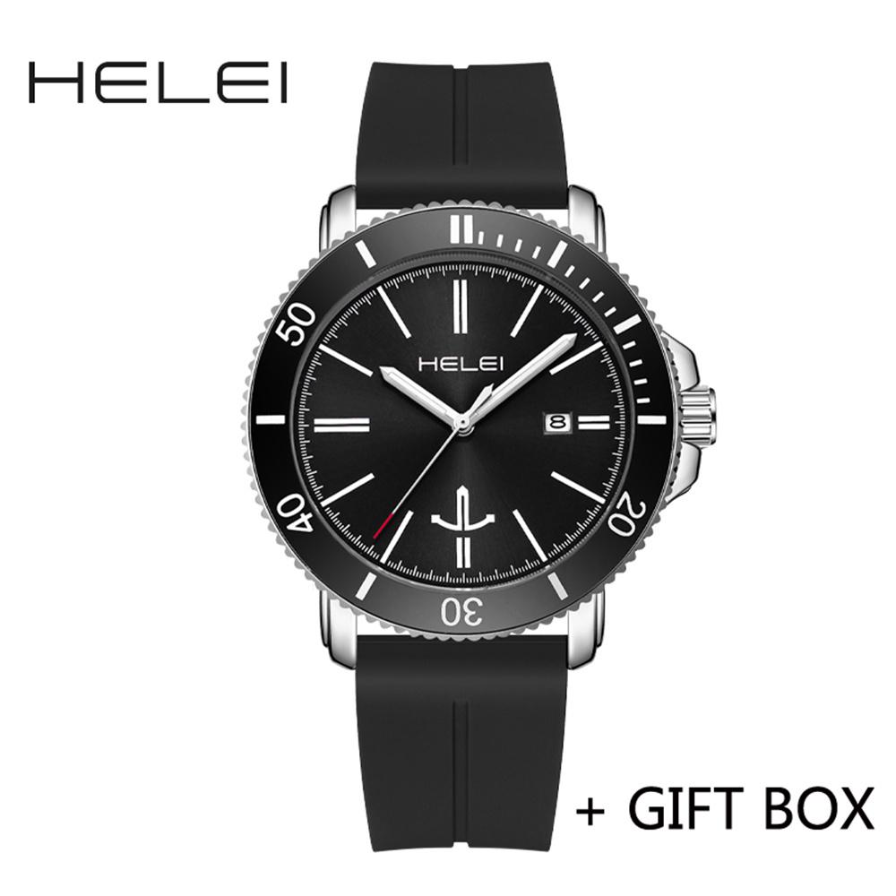 HELEI Sport Men Watch Top Brand Luxury Military Army Waterproof Male Clock Quartz Business Original Silicone Wristwatch 9002AJ
