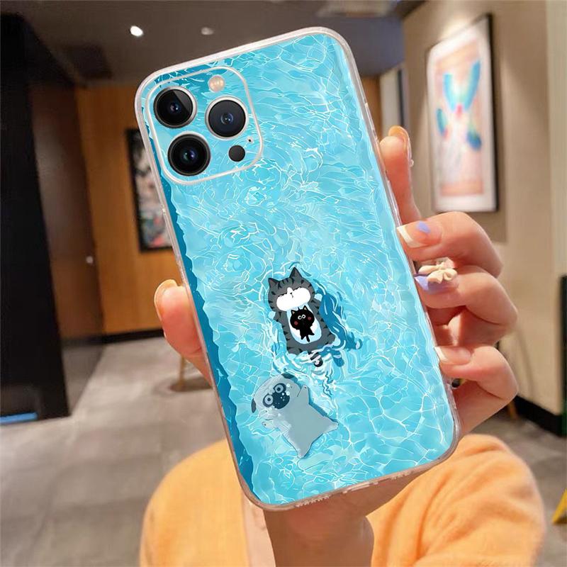 Phone Case Carcasa Funda For iPhone 17 Pro Max 17 Air 16 15 14 13 Pro Max 15 16 Pro 15Plus Cartoon Black Cats Case