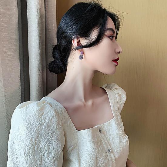 1 Pair Women Earrings Shining Rhinestone Oil Drip Geometric Decor Europe And America Decoration