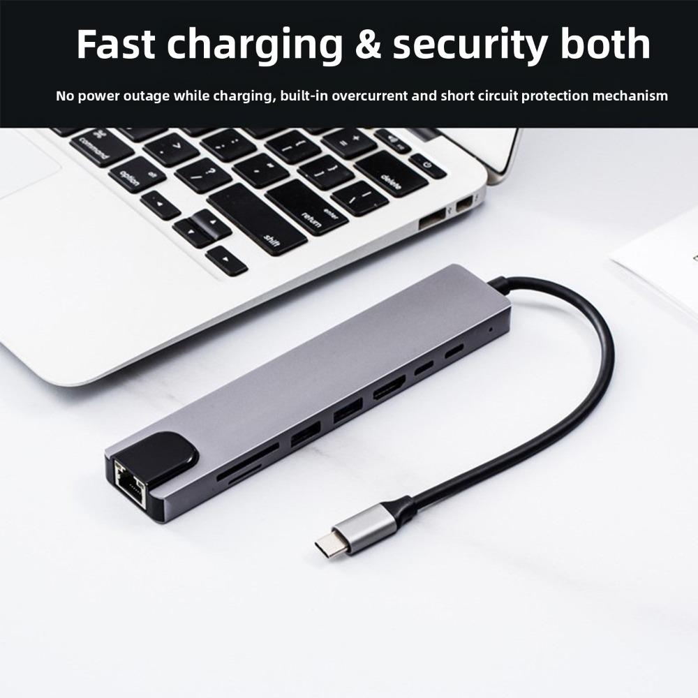 Хаб USB C 8 в 1 Адаптер Type C к HDMI с портами Ethernet USB Многопортовая док-станция для ноутбука MacBook