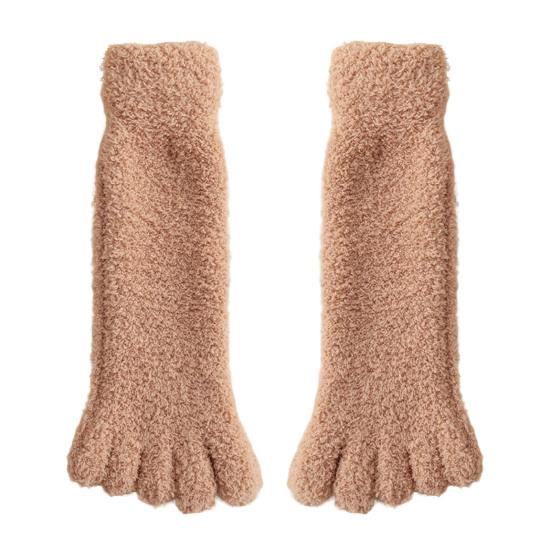 1 пара носков с пальцами из кораллового флиса, зимние толстые теплые носки с пятью пальцами и раздельным пальцем, напольные носки, плюшевые носки для сна, нескользящие носки до середины икры для дома