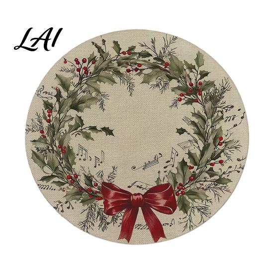 Decorative Heat Insulation Mat Round Christmas Placemat 14 Inch Festive Pattern Anti Slip Tabletop Protector Holiday Home Table Protector Place for