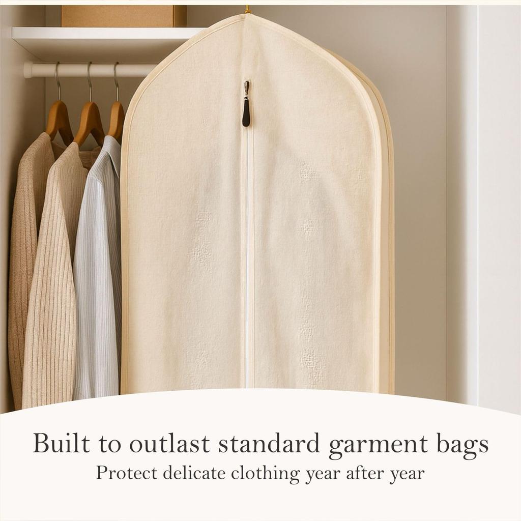 100% Cotton Garment Bag 62 Inch Long Breathable Hanging Clothes Storage for Dresses Coats Closet Organization Dust Protector 1 Pack