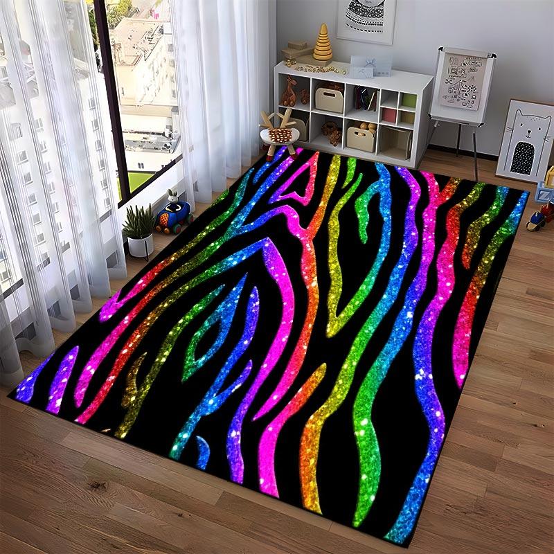 Colorful Glitter Zebra Stripe Pattern Carpet for Living Room Decor Suitable for use as an anti-slip for living room bedroom sofas