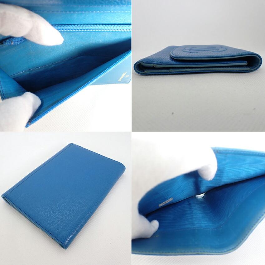 [Б/у] Кошелек CHANEL Cocomark Caviar Skin Trifold Blue No. 5 с наклейкой [b19-52]
