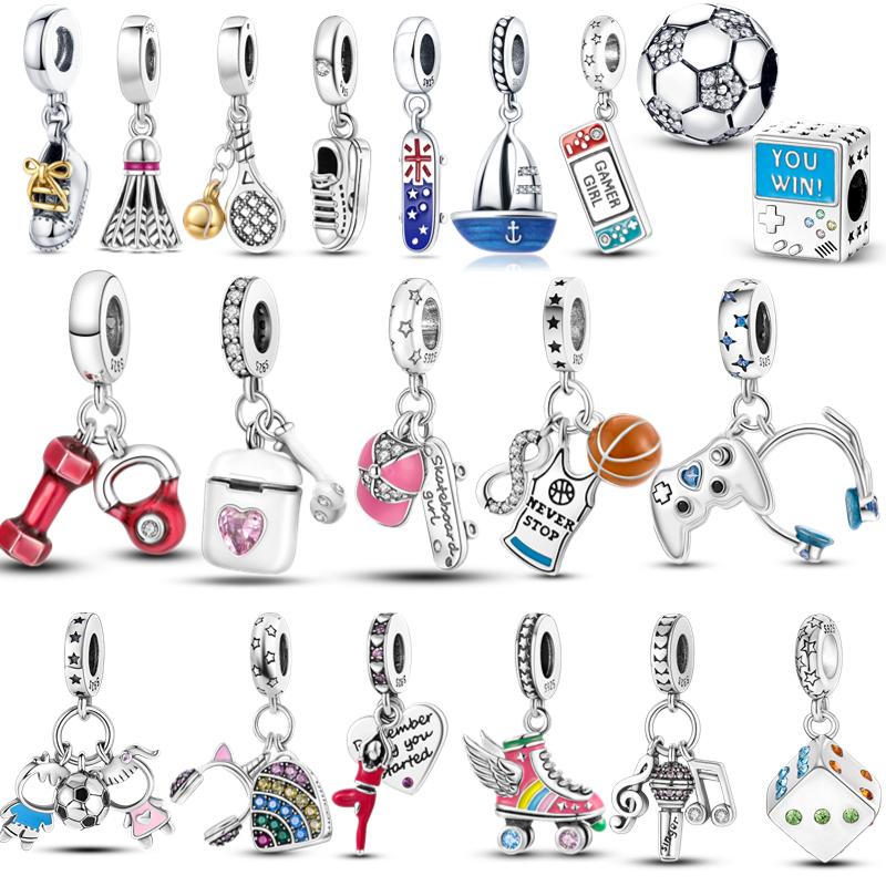 Sport Love Dangle Charm Fit Bracelet Necklace 925 Sterling Silver Skate Shoes Football Beads Pendant 925 Silver Original Jewelry