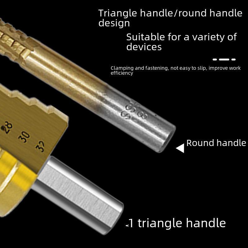 High-speed Steel 7-piece Step Drill Set with Slot Saw, Center Punch, Triangular Handle - Perfect for Woodworking Projects.