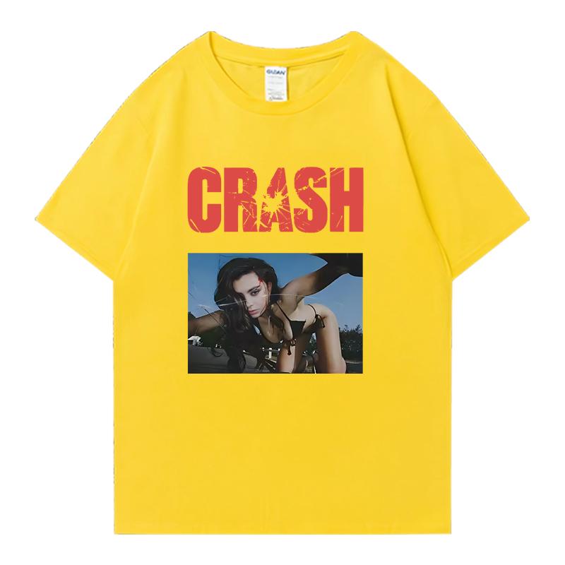 2026 Горячий Новый Хлопковый Футболка с Круглым Вырезом Charli XCX CRASH Оверсайз Летняя С Коротким Рукавом Футболки Унисекс Женские 100% Хлопок Большие Размеры Топы