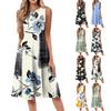 Women's Casual Fashion Floral Print Round Neck Sleeveless Midi Dress