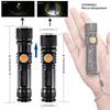 Powerful LED Flashlight With Tail USB Charging Head Zoomable Waterproof Torch Portable Light 3 Lighting Modes Built-in Battery
