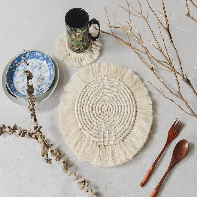 1 шт. Подставка в скандинавском стиле, ручной работы, круглая, противоскользящий коврик, декоративная подставка для стола для ресторана, вечеринки, пикника, улицы, влагостойкая