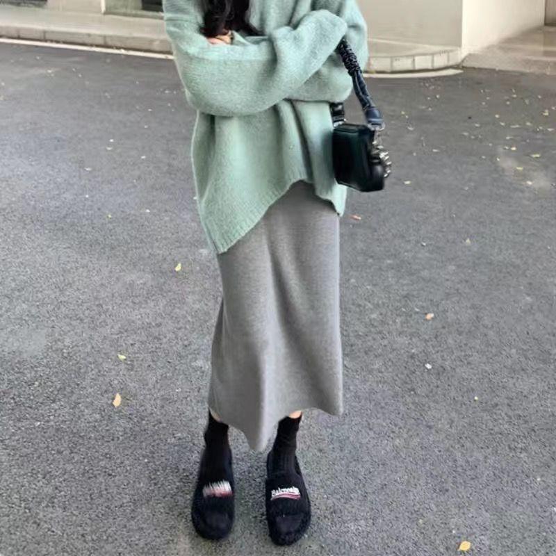 Осенне-зимняя женская красная вязаная юбка-полусолнце с высокой талией длиной до колена облегающая юбка-карандаш приталенная шерстяная юбка