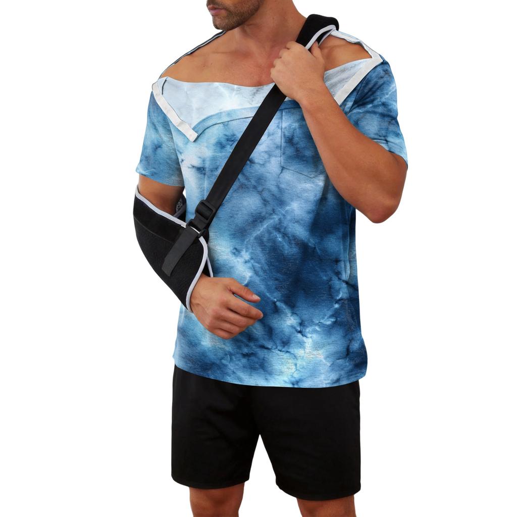 Men’s Tie Dye Printed Recovery Shirt Full Front Open Short Sleeve Side Design Comfortable Fit