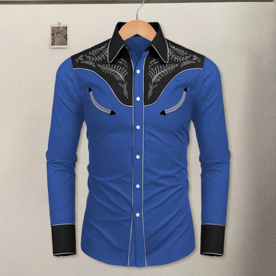 Men Spring Fall Shirt Loose Vintage Ethnic Style Print Color Matching Long Sleeve Lapel Single-breasted Mid Length Cardigan Men Top