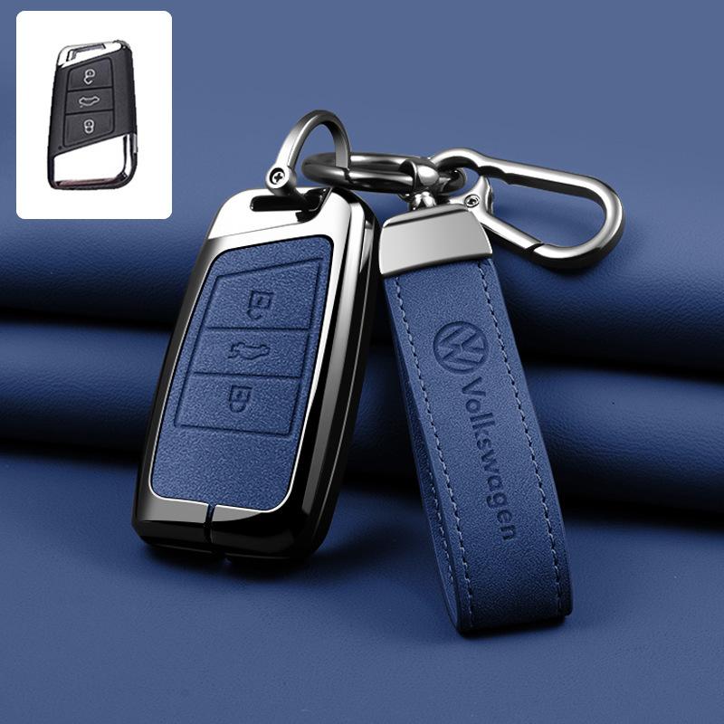 Leather Car Key Fob Case Cover Protector Holder Shell For VW Volkswagen Passat B8 Tiguan Magotan Golf Auto Keychain Accessories zq6