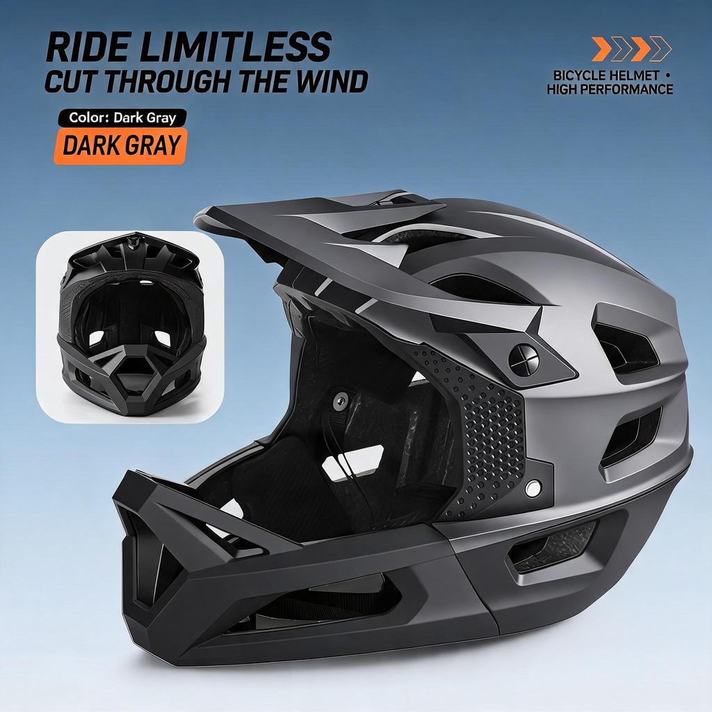 Adult Full Face Mountain Bike Helmet Off-Road Cycling Helmet for Extreme Racing Downhill BMX Skateboarding, Black, Size L