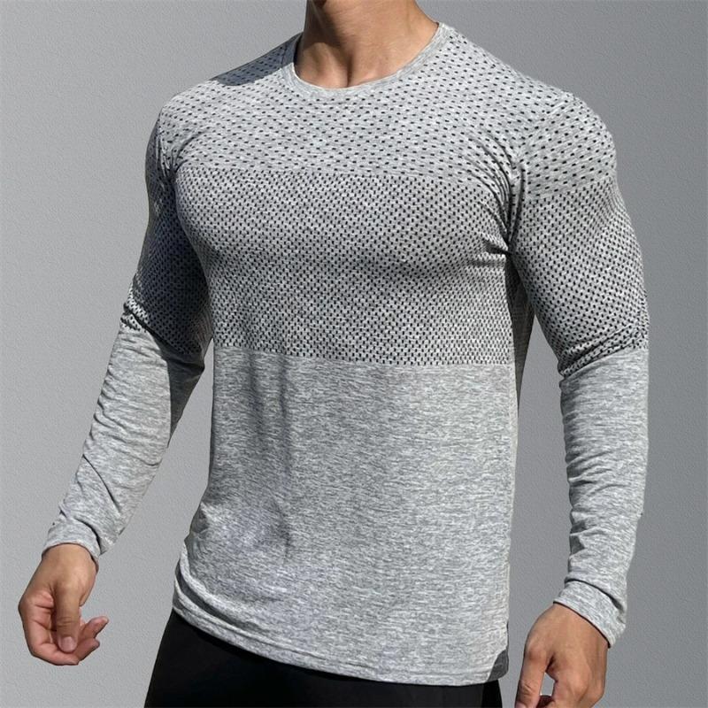 Men's Sport Long Sleeve Tops Quick Dry Fitness T-Shirts Bodybuilding Gym Tees Casual Skinny Elastic Breathability Men Sportswear