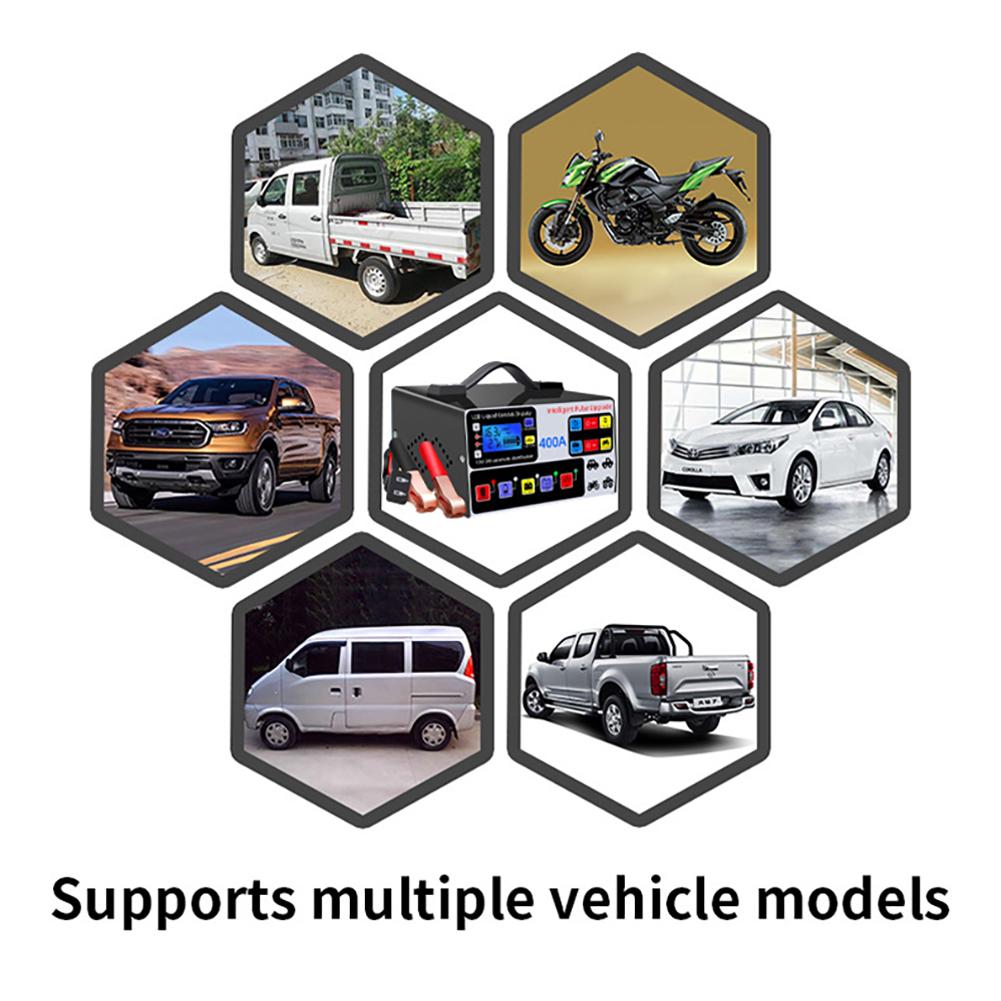 400A Аккумулятор Высокая Мощность Быстрое Зарядное Устройство ЖК-Дисплей Интеллектуальное Импульсное Восстановление Зарядное Устройство Пятиступенчатое Полностью Автоматическое Зарядное Устройство для Автомобильного Аккумулятора