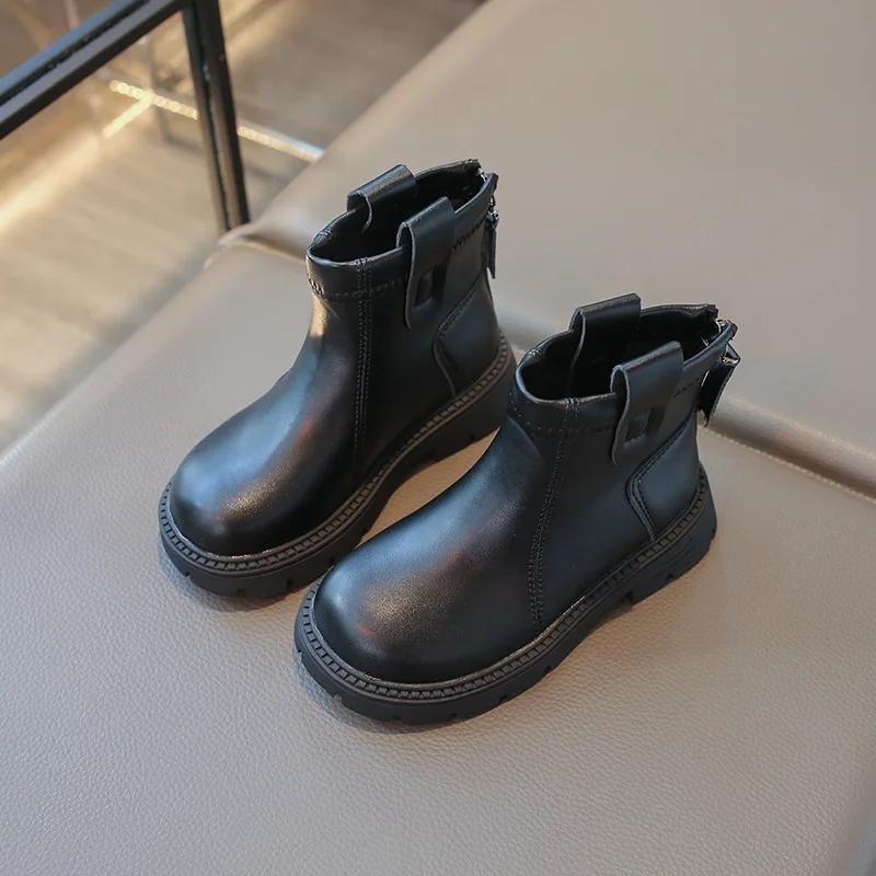 Детские кожаные ботинки Ретро британский стиль Мальчики Девочки Короткие ботинки Однотонные Универсальные 2024 Осень Новые Детские туфли принцессы Элегантные