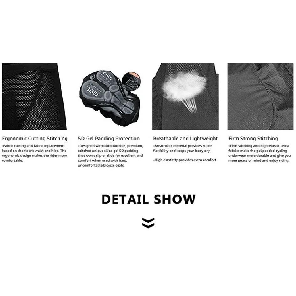 X-TIGER Men's Cycling Underwear Shorts 5D Gel Pad Breathable Non-Slip Bike Shorts Bike Underpant MTB Road Bike Riding Shorts