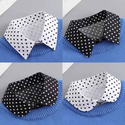 Рубашка в горошек Съемный воротник Завязка спереди Белый Ложный воротник Женский Съемный воротник Стилизованный под винтаж Ложный воротник блузки