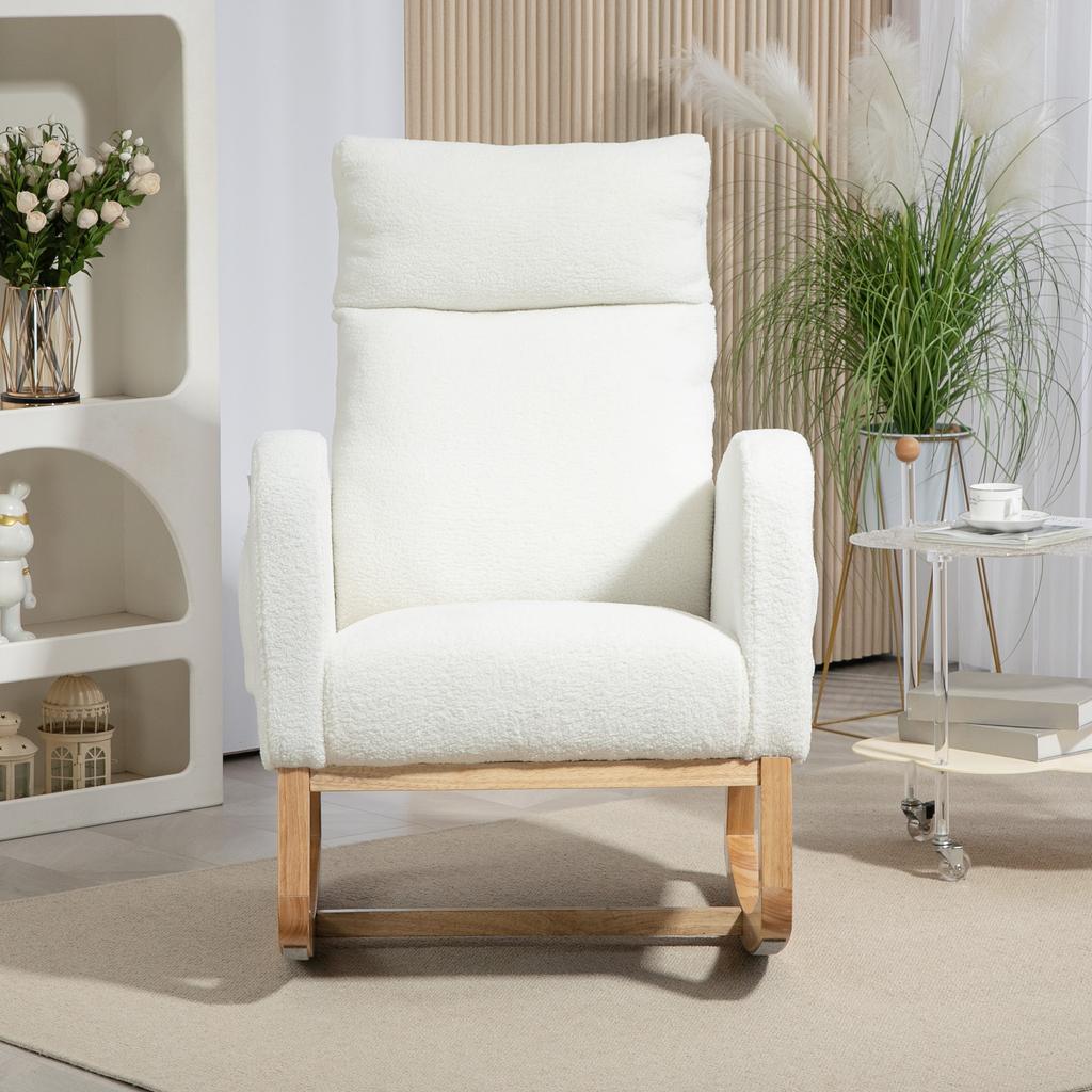 Rocking Chair Relaxation Chair Thick Cushioning Cozy Cover Wooden Frame Up To 120 Kg Load Capacity Cream White