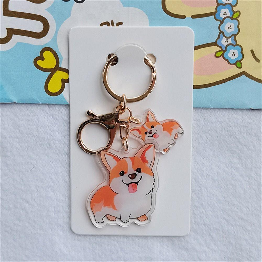 Transparent Corgi Key Chain Double-Sided Dog Pendants Backpack Decor Dog Key Ring Handbag Pendant