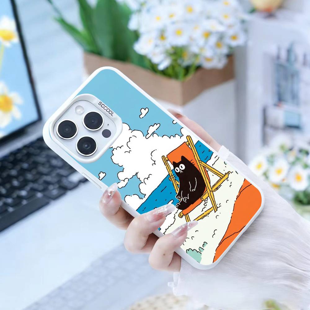 Милый Кот Забавный Чехол Для Телефона Для IPhone 16 17 15 14 12 13 Pro Max Черный Цвет Ударопрочный Чехол