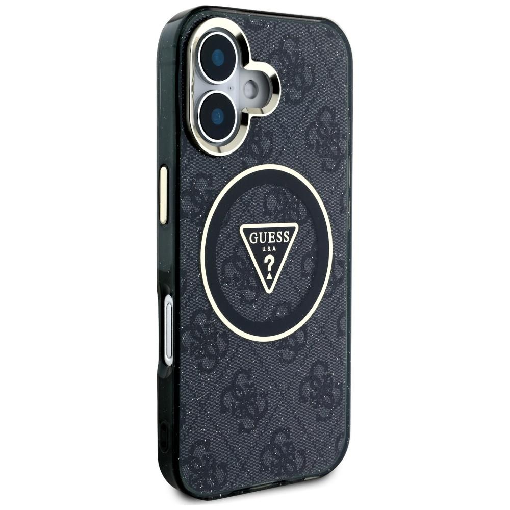 Guess IML Metal Glitter 4G Circle Triangle MagSafe case for iPhone 16 black