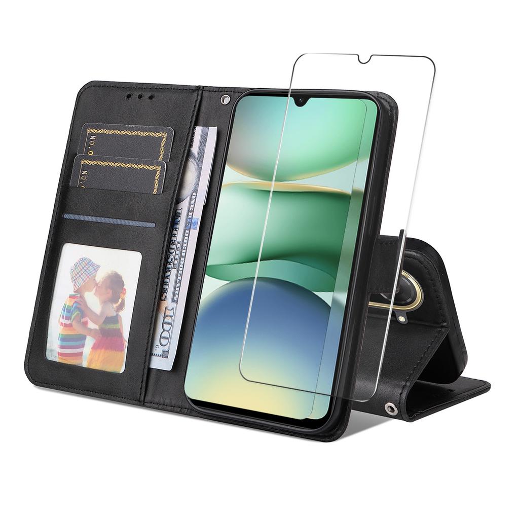 For Xiaomi Redmi A5 NFC (173.45*79.35*8.45mm) PU Leather Wallet Case ENKAY HAT PRINCE Phone Stand Cover with Tempered Glass
