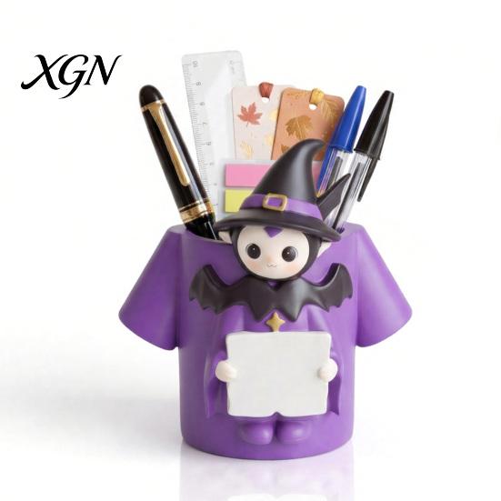 Halloween Desk Organizer Cute Witch Pen Holder, Resin Organizer, Makeup Brush Study Room Decor Cartoon Stationery Storage Container for Office School