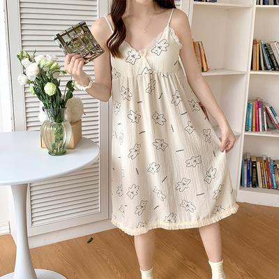 Мультяшный мишка Милый Ветер Лето Пузырь Морщинка Подтяжка Удобная Ночная рубашка Домашний костюм Комплект