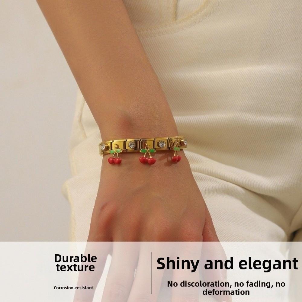 Red Oil Drop Pendant Bangle Stainless Steel Wrist Jewelry New Square Round Bangle