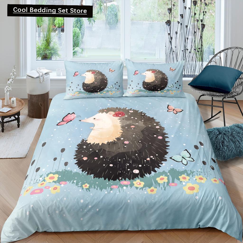 Пододеяльник с изображением ежа King Queen 3D Lovely Animal Комплект постельного белья для детей, подростков, взрослых, дикая природа, пододеяльник, наволочка, детские подарки