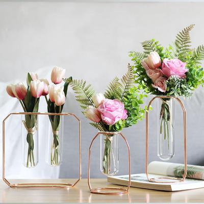 Ваза для цветов Nordic Golden Glass Vase Iron Hydroponic Plant Holder Настольная кофейня Офис Домашнее украшение Аксессуары Современный